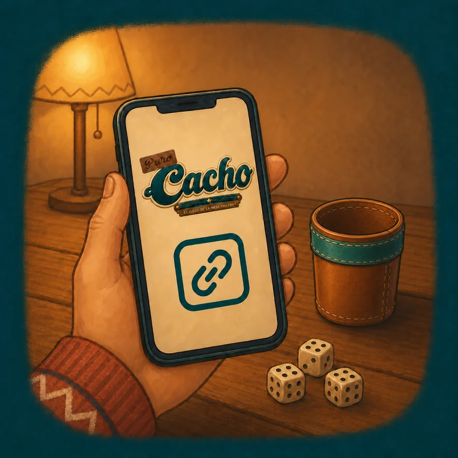 Una mano comparte el enlace de una mesa virtual de Cacho con sus amigos